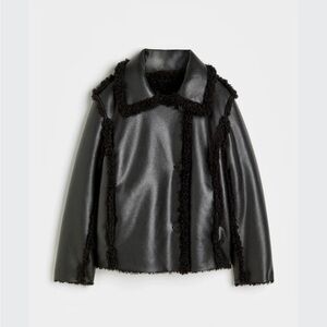H&M Black Faux Leather Shearling Reversible Jacket - Women's Cozy Coat like new!